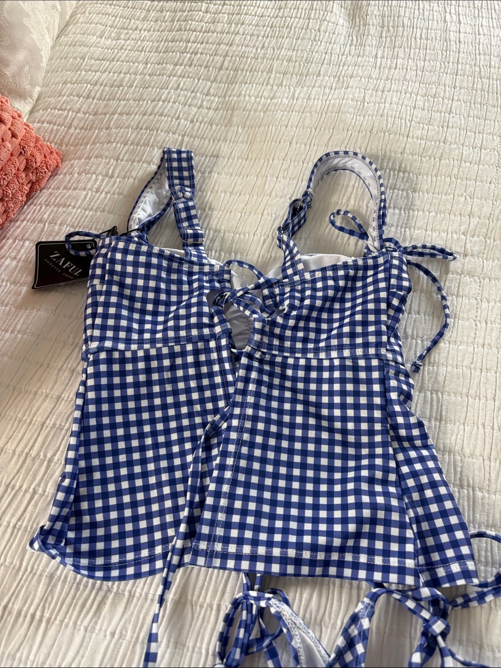 Zaful Blue Gingham Tie-Seat Tankini Bikini Set - Picture 5 of 5